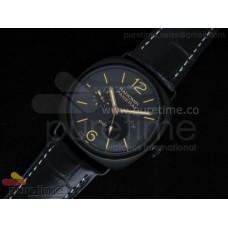 PAM421 3 Days GMT PVD Black Dial on Black Leather Strap